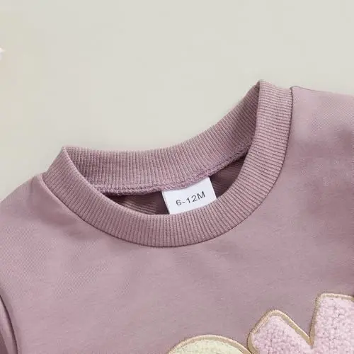 Socutebabe Toddler Valentines Outfits Baby Girl Clothes Love Embroidery Long Sleeve Crewneck Sweatshirts Pullovers - 3