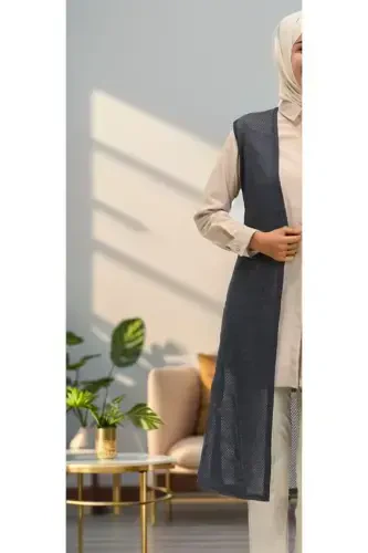 Sodda Uzun Bahorlik Yozlik Yumshoq Jilet,nafas Oluvchi Yengil Jilet,katta Razmerli Jilet,ona Jileti-ko'k - RESPİRO (1)