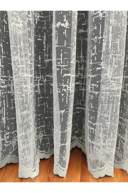 Sofia Jacquard Patterned Tulle Curtain Ecru (Unpleated)-Off White - CORTIBO