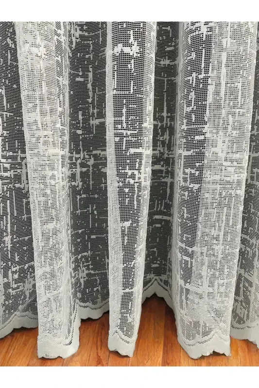 Sofia Jacquard Patterned Tulle Curtain Ecru (Unpleated)-Off White - 1