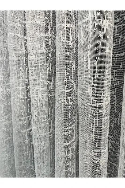 Sofia Jacquard Patterned Tulle Curtain Ecru (Unpleated)-Off White - 4