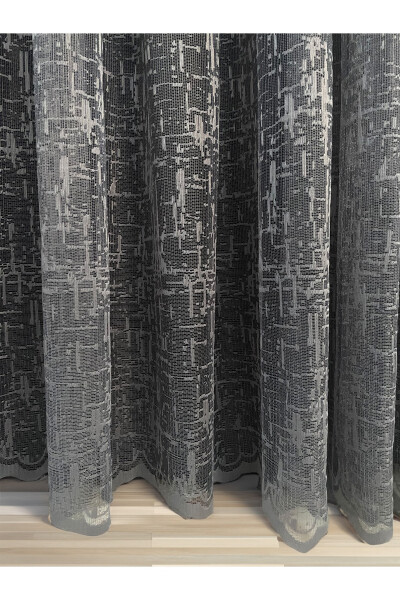 Sofia Jacquard Patterned Voile Curtain Anthracite (No Pleats) - 1