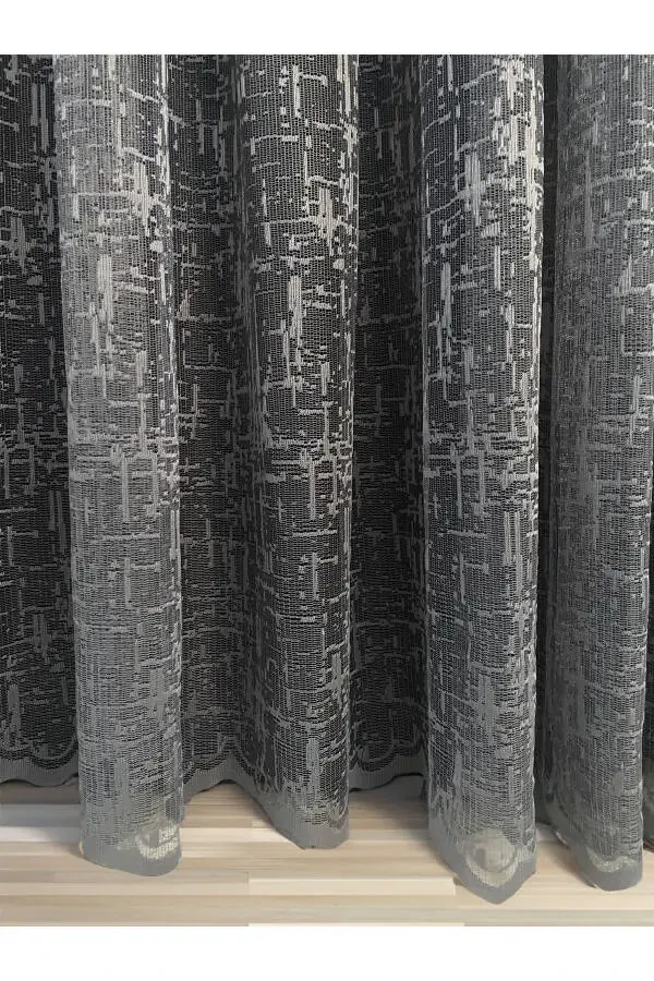 Sofia Jacquard Patterned Voile Curtain Anthracite (No Pleats) - 1