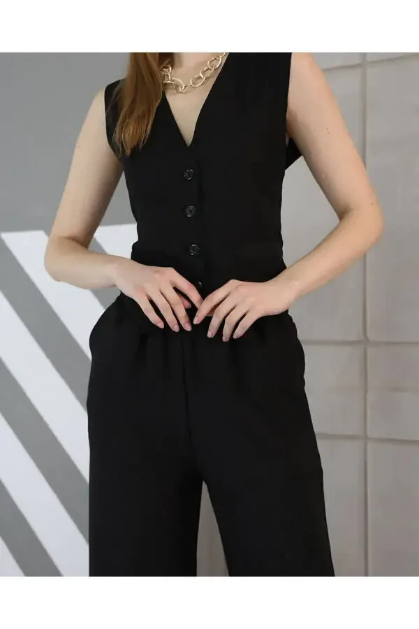 Sofia Linen Pocket Vest and Pants Suit - 1