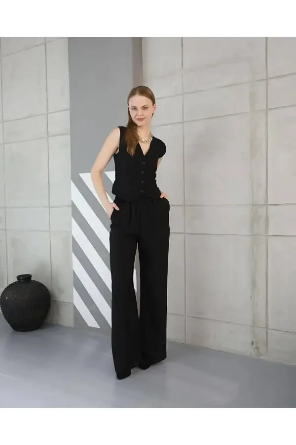 Sofia Linen Pocket Vest and Pants Suit - 2