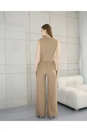 Sofia Linen Pocketed Vest Pantsuit-Mink - 5