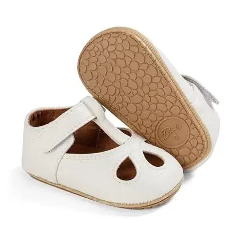 SOFMUO Baby Boys Girls Lace Up Leather Sneakers Soft Rubber Sole Infant Moccasins Newborn Oxford Loafers Anti-Slip Toddler Wedding Uniform Dress Shoes - 4