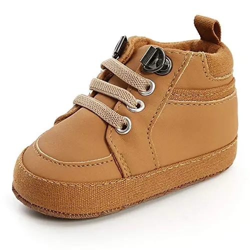 SOFMUO Baby Boys Girls High Top Ankle PU Leather Sneakers Soft Rubber Sole Infant Moccasins Newborn Oxford Loafers Anti-Slip Toddler Wedding Uniform Dress Shoes - 1