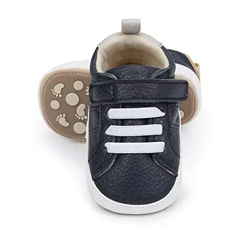 SOFMUO Baby Boys Girls High Top Ankle PU Leather Sneakers Soft Rubber Sole Infant Moccasins Newborn Oxford Loafers Anti-Slip Toddler Wedding Uniform Dress Shoes 