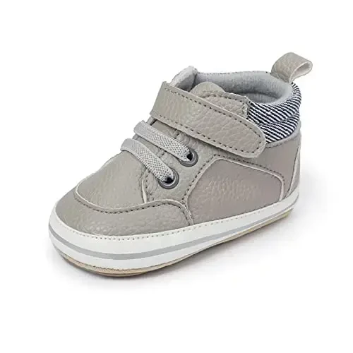 SOFMUO Baby Boys Girls High Top Ankle PU Leather Sneakers Soft Rubber Sole Infant Moccasins Newborn Oxford Loafers Anti-Slip Toddler Wedding Uniform Dress Shoes 