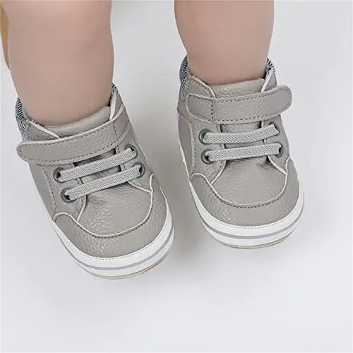 SOFMUO Baby Boys Girls High Top Ankle PU Leather Sneakers Soft Rubber Sole Infant Moccasins Newborn Oxford Loafers Anti-Slip Toddler Wedding Uniform Dress Shoes - 4