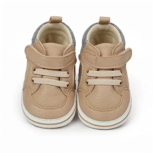 SOFMUO Baby Boys Girls High Top Ankle PU Leather Sneakers Soft Rubber Sole Infant Moccasins Newborn Oxford Loafers Anti-Slip Toddler Wedding Uniform Dress Shoes - 7