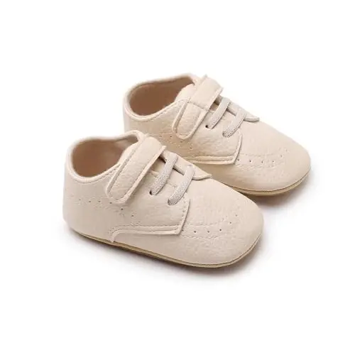 SOFMUO Baby Boys Girls High Top Ankle PU Leather Sneakers Soft Rubber Sole Infant Moccasins Newborn Oxford Loafers Anti-Slip Toddler Wedding Uniform Dress Shoes - 6