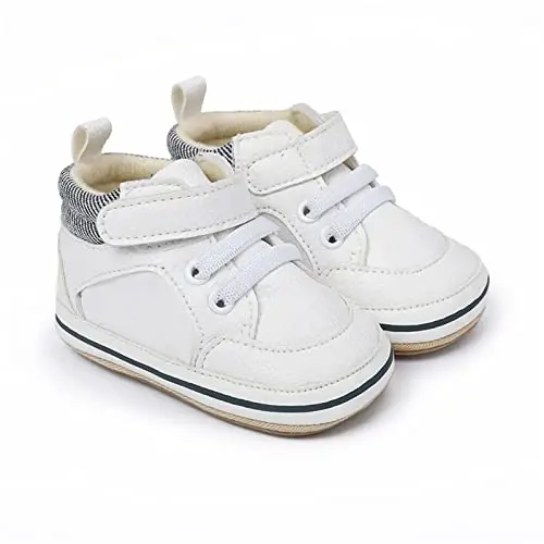 SOFMUO Baby Boys Girls High Top Ankle PU Leather Sneakers Soft Rubber Sole Infant Moccasins Newborn Oxford Loafers Anti-Slip Toddler Wedding Uniform Dress Shoes - 7