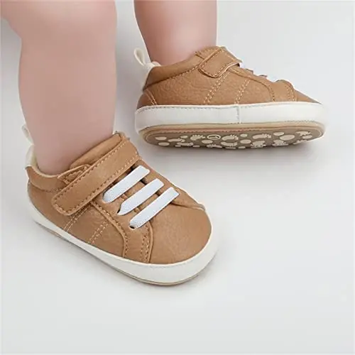 SOFMUO Baby Boys Girls High Top Ankle PU Leather Sneakers Soft Rubber Sole Infant Moccasins Newborn Oxford Loafers Anti-Slip Toddler Wedding Uniform Dress Shoes - 2