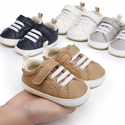 SOFMUO Baby Boys Girls High Top Ankle PU Leather Sneakers Soft Rubber Sole Infant Moccasins Newborn Oxford Loafers Anti-Slip Toddler Wedding Uniform Dress Shoes - 3