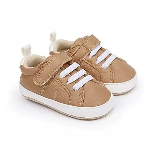 SOFMUO Baby Boys Girls High Top Ankle PU Leather Sneakers Soft Rubber Sole Infant Moccasins Newborn Oxford Loafers Anti-Slip Toddler Wedding Uniform Dress Shoes - 6