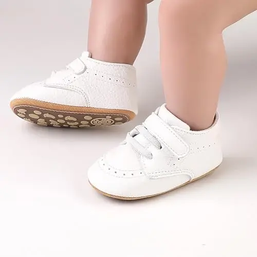 SOFMUO Baby Boys Girls High Top Ankle PU Leather Sneakers Soft Rubber Sole Infant Moccasins Newborn Oxford Loafers Anti-Slip Toddler Wedding Uniform Dress Shoes - 2