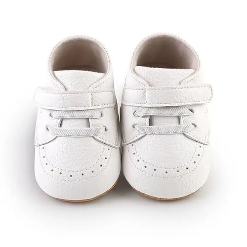 SOFMUO Baby Boys Girls High Top Ankle PU Leather Sneakers Soft Rubber Sole Infant Moccasins Newborn Oxford Loafers Anti-Slip Toddler Wedding Uniform Dress Shoes - 6