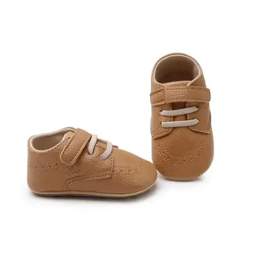 SOFMUO Baby Boys Girls High Top Ankle PU Leather Sneakers Soft Rubber Sole Infant Moccasins Newborn Oxford Loafers Anti-Slip Toddler Wedding Uniform Dress Shoes - 4
