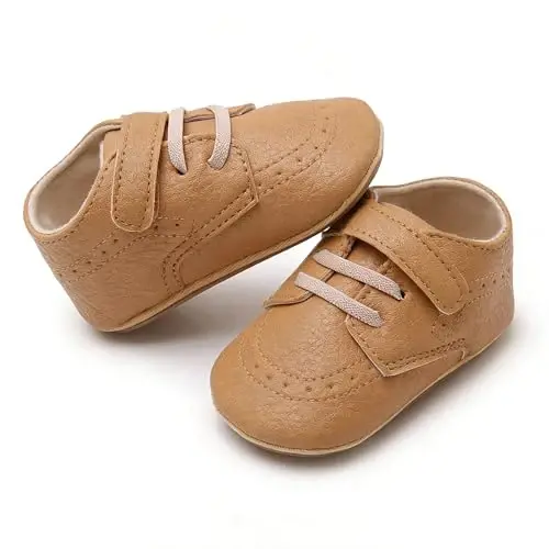 SOFMUO Baby Boys Girls High Top Ankle PU Leather Sneakers Soft Rubber Sole Infant Moccasins Newborn Oxford Loafers Anti-Slip Toddler Wedding Uniform Dress Shoes - SOFMUO (1)