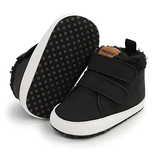 SOFMUO Baby Boys Girls High Top Ankle PU Leather Sneakers Soft Rubber Sole Infant Moccasins Newborn Oxford Loafers Anti-Slip Toddler Wedding Uniform Dress Shoes 