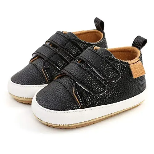 SOFMUO Baby Boys Girls High Top Ankle PU Leather Sneakers Soft Rubber Sole Infant Moccasins Newborn Oxford Loafers Anti-Slip Toddler Wedding Uniform Dress Shoes - 6