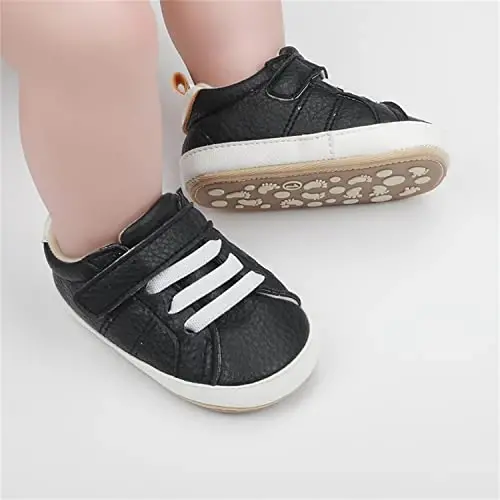 SOFMUO Baby Boys Girls High Top Ankle PU Leather Sneakers Soft Rubber Sole Infant Moccasins Newborn Oxford Loafers Anti-Slip Toddler Wedding Uniform Dress Shoes - 2