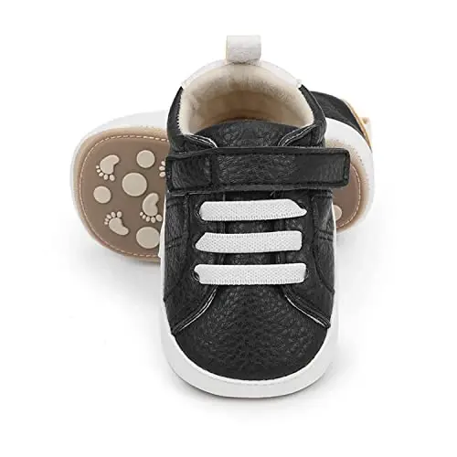 SOFMUO Baby Boys Girls High Top Ankle PU Leather Sneakers Soft Rubber Sole Infant Moccasins Newborn Oxford Loafers Anti-Slip Toddler Wedding Uniform Dress Shoes - 3