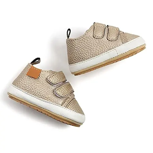 SOFMUO Baby Boys Girls High Top Ankle PU Leather Sneakers Soft Rubber Sole Infant Moccasins Newborn Oxford Loafers Anti-Slip Toddler Wedding Uniform Dress Shoes - 5