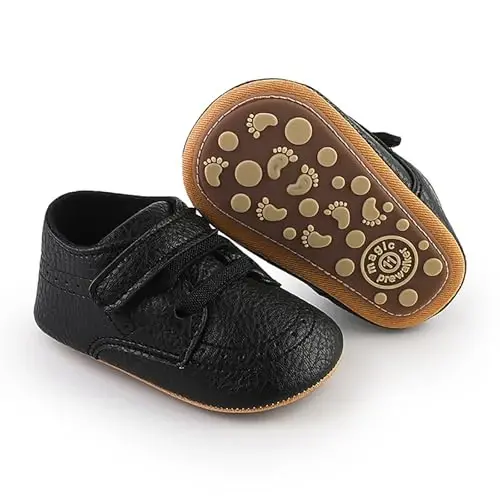 SOFMUO Baby Boys Girls High Top Ankle PU Leather Sneakers Soft Rubber Sole Infant Moccasins Newborn Oxford Loafers Anti-Slip Toddler Wedding Uniform Dress Shoes - SOFMUO