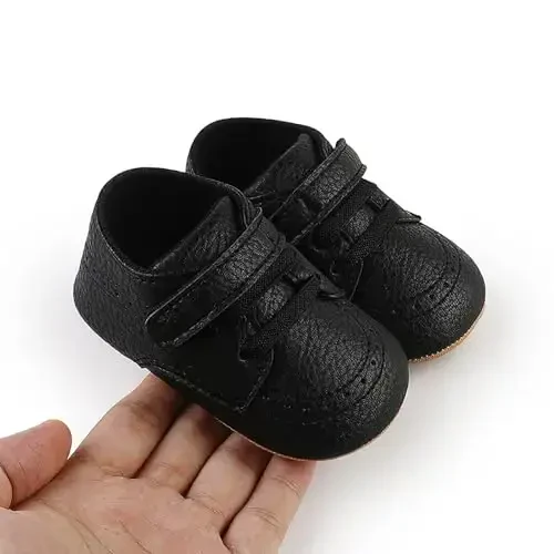 SOFMUO Baby Boys Girls High Top Ankle PU Leather Sneakers Soft Rubber Sole Infant Moccasins Newborn Oxford Loafers Anti-Slip Toddler Wedding Uniform Dress Shoes - 4