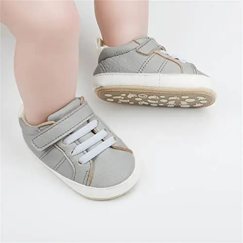 SOFMUO Baby Boys Girls High Top Ankle PU Leather Sneakers Soft Rubber Sole Infant Moccasins Newborn Oxford Loafers Anti-Slip Toddler Wedding Uniform Dress Shoes - 2