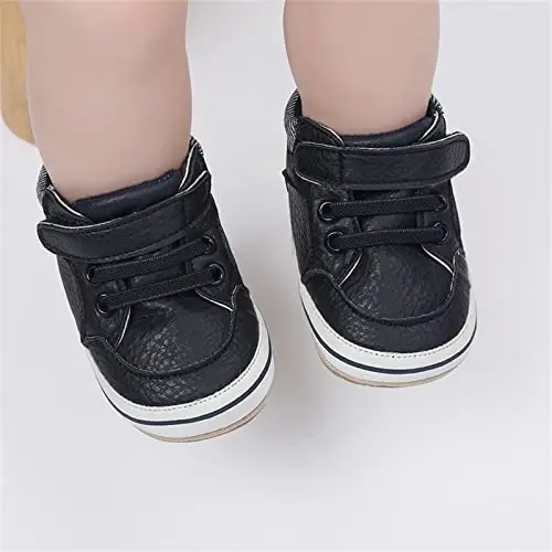 SOFMUO Baby Boys Girls High Top Ankle PU Leather Sneakers Soft Rubber Sole Infant Moccasins Newborn Oxford Loafers Anti-Slip Toddler Wedding Uniform Dress Shoes - 3