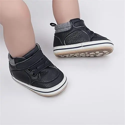 SOFMUO Baby Boys Girls High Top Ankle PU Leather Sneakers Soft Rubber Sole Infant Moccasins Newborn Oxford Loafers Anti-Slip Toddler Wedding Uniform Dress Shoes - 4