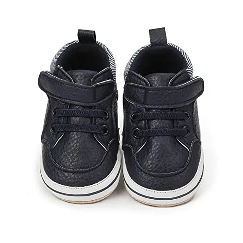 SOFMUO Baby Boys Girls High Top Ankle PU Leather Sneakers Soft Rubber Sole Infant Moccasins Newborn Oxford Loafers Anti-Slip Toddler Wedding Uniform Dress Shoes - 6