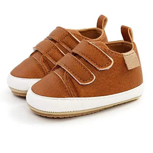 SOFMUO Baby Boys Girls High Top Ankle PU Leather Sneakers Soft Rubber Sole Infant Moccasins Newborn Oxford Loafers Anti-Slip Toddler Wedding Uniform Dress Shoes - 6