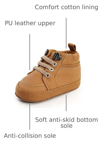 SOFMUO Baby Boys Girls High Top Ankle PU Leather Sneakers Soft Rubber Sole Infant Moccasins Newborn Oxford Loafers Anti-Slip Toddler Wedding Uniform Dress Shoes 