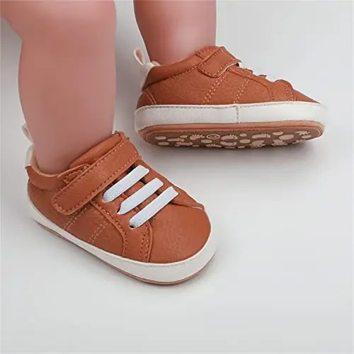 SOFMUO Baby Boys Girls High Top Ankle PU Leather Sneakers Soft Rubber Sole Infant Moccasins Newborn Oxford Loafers Anti-Slip Toddler Wedding Uniform Dress Shoes - 2