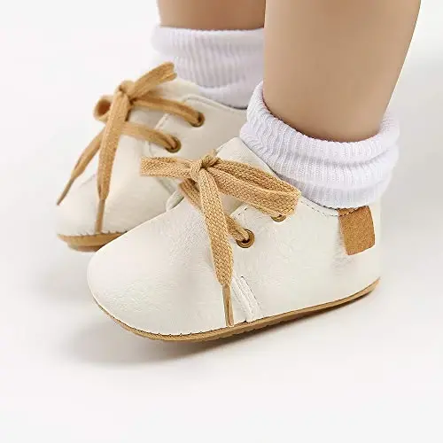 SOFMUO Baby Boys Girls Lace Up Charmli charm teri poyabzal yumshoq rezina taglik chaqaloq mokasinlari yangi tug'ilgan Oksford Loafer Sirpanishga qarshi yurishga o'rgatuvchi to'y uchun forma poyabzallari - 3