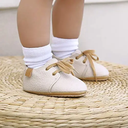 SOFMUO Baby Boys Girls Lace Up Charmli charm teri poyabzal yumshoq rezina taglik chaqaloq mokasinlari yangi tug'ilgan Oksford Loafer Sirpanishga qarshi yurishga o'rgatuvchi to'y uchun forma poyabzallari - 4