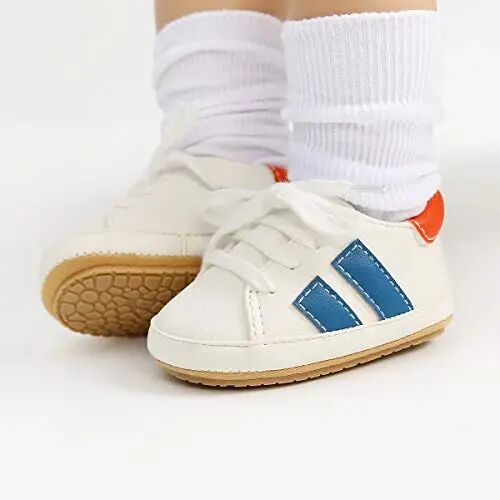 SOFMUO Baby Boys Girls Lace Up Leather Sneakers Soft Rubber Sole Infant Moccasins Newborn Oxford Loafers Anti-Slip Toddler Wedding Uniform Dress Shoes - 6