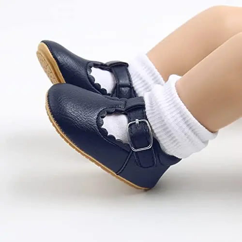 SOFMUO Baby Boys Girls Lace Up Leather Sneakers Soft Rubber Sole Infant Moccasins Newborn Oxford Loafers Anti-Slip Toddler Wedding Uniform Dress Shoes - 2