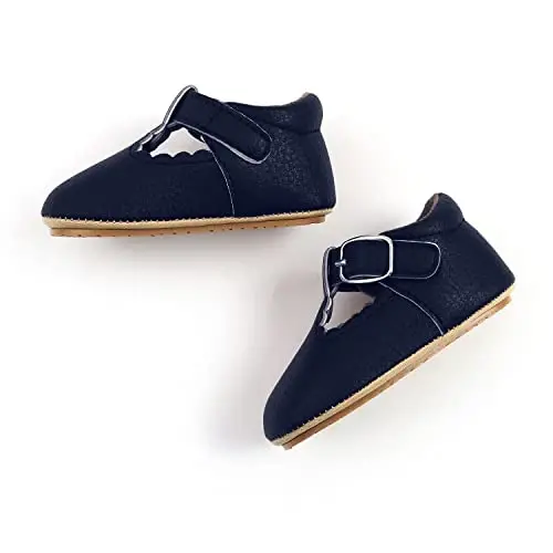 SOFMUO Baby Boys Girls Lace Up Leather Sneakers Soft Rubber Sole Infant Moccasins Newborn Oxford Loafers Anti-Slip Toddler Wedding Uniform Dress Shoes - 4