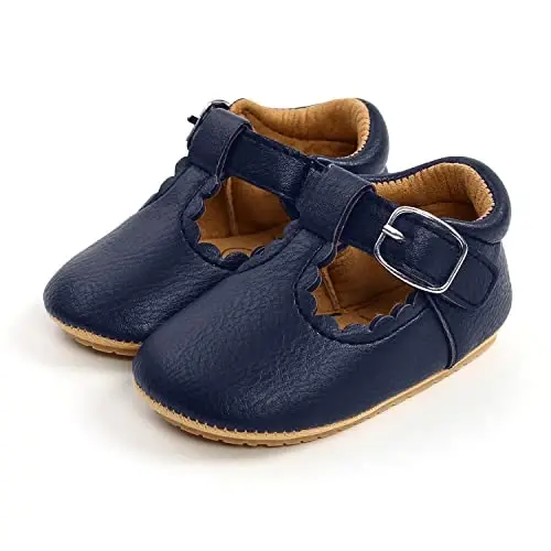 SOFMUO Baby Boys Girls Lace Up Leather Sneakers Soft Rubber Sole Infant Moccasins Newborn Oxford Loafers Anti-Slip Toddler Wedding Uniform Dress Shoes - 6
