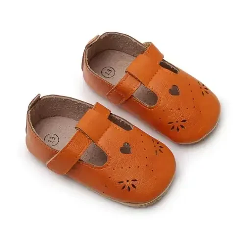 SOFMUO Baby Boys Girls Lace Up Leather Sneakers Soft Rubber Sole Infant Moccasins Newborn Oxford Loafers Anti-Slip Toddler Wedding Uniform Dress Shoes - 6