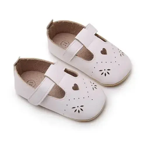 SOFMUO Baby Boys Girls Lace Up Leather Sneakers Soft Rubber Sole Infant Moccasins Newborn Oxford Loafers Anti-Slip Toddler Wedding Uniform Dress Shoes - 6