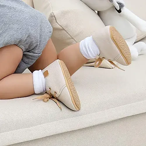 SOFMUO Baby Boys Girls Lace Up Leather Sneakers Soft Rubber Sole Infant Moccasins Newborn Oxford Loafers Anti-Slip Toddler Wedding Uniform Dress Shoes - 3