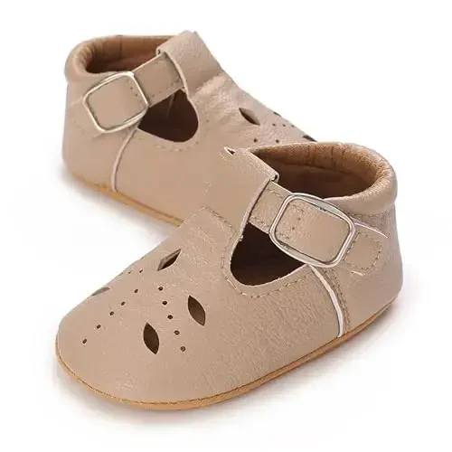 SOFMUO Baby Boys Girls Lace Up Leather Sneakers Soft Rubber Sole Infant Moccasins Newborn Oxford Loafers Anti-Slip Toddler Wedding Uniform Dress Shoes - 1