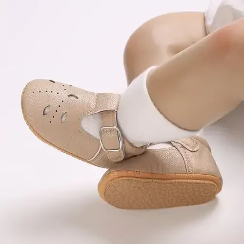 SOFMUO Baby Boys Girls Lace Up Leather Sneakers Soft Rubber Sole Infant Moccasins Newborn Oxford Loafers Anti-Slip Toddler Wedding Uniform Dress Shoes - 2